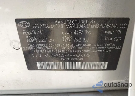 2017 Hyundai Sonata from USA, damaged, VIN 5NPE24AF3HH563388